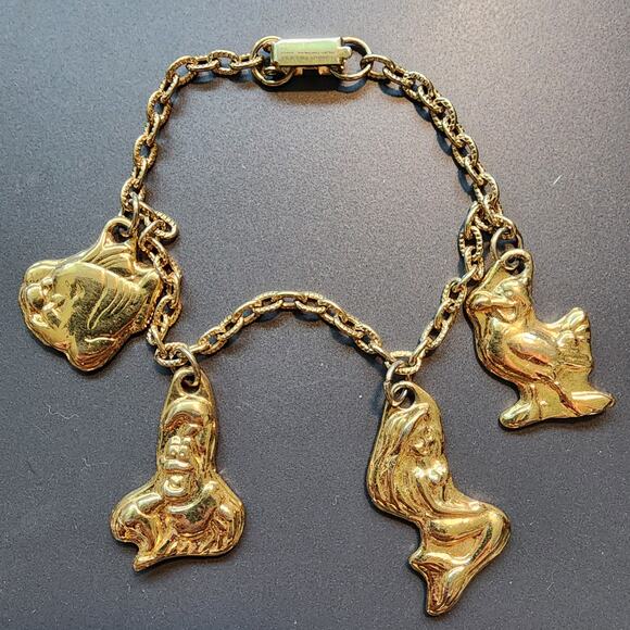 Disney's The Little Mermaid Character Charm Bracelet 4 Charms Gold Tone Vintage - Picture 1 of 11